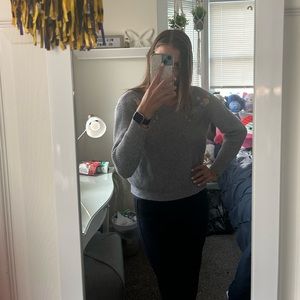 Ribbed Grey Sweater with Floral